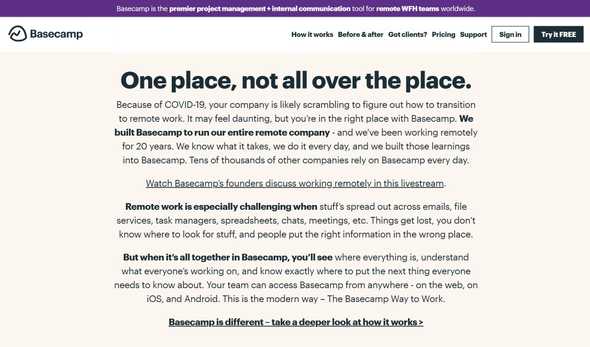 Basecamp home page